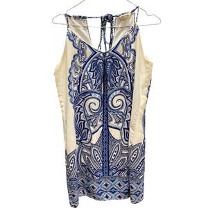 Pink Owl Blue & White Mini Shift Dress Strappy Sleeveless Back Tie  Large Beach